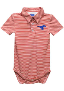 SMU Mustangs Baby Red Pencil Stripe Short Sleeve One Piece Polo