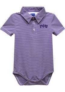 TCU Horned Frogs Baby Purple Pencil Stripe Short Sleeve One Piece Polo
