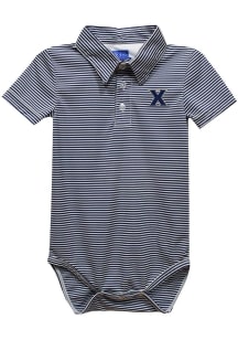 Xavier Musketeers Baby Navy Blue Pencil Stripe Short Sleeve One Piece Polo
