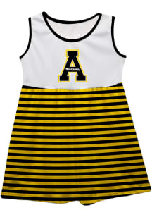 Vive La Fete Appalachian State Mountaineers Toddler Girls White Stripes Short Sleeve Dresses