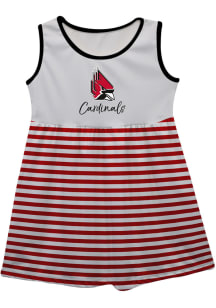 Ball State Cardinals Toddler Girls White Stripes Short Sleeve Dresses