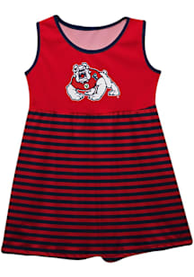 Vive La Fete Fresno State Bulldogs Toddler Girls Red Stripes Short Sleeve Dress