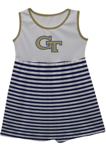 Vive La Fete GA Tech Yellow Jackets Toddler Girls White Stripes Short Sleeve Dress