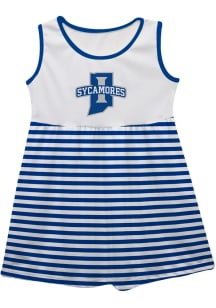 Indiana State Sycamores Toddler Girls White Stripes Short Sleeve Dresses