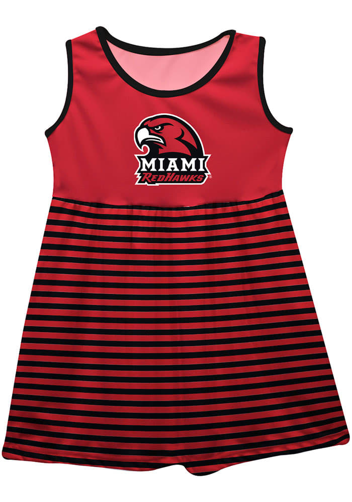 Vive La Fete Miami RedHawks Toddler Girls Red Stripes Short Sleeve Dresses