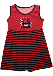 Miami RedHawks Toddler Girls Red Stripes Short Sleeve Dresses