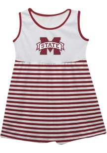Mississippi State Bulldogs Toddler Girls White Stripes Short Sleeve Dresses