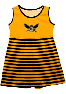 Vive La Fete Kennesaw State Owls Girls Gold Stripes Short Sleeve Dress