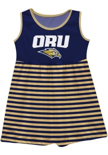 Vive La Fete Oral Roberts Golden Eagles Toddler Girls Navy Blue Stripes Short Sleeve Dress