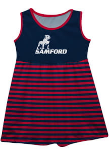 Samford University Bulldogs Toddler Girls Blue Stripes Short Sleeve Dresses