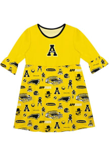 Vive La Fete Appalachian State Mountaineers Girls Gold Sandie Impressions Short Sleeve Dress