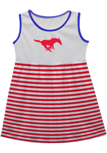 SMU Mustangs Toddler Girls White Stripes Short Sleeve Dresses