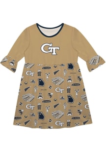 Vive La Fete GA Tech Yellow Jackets Girls Gold Sandie Impressions Short Sleeve Dress