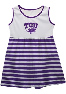 TCU Horned Frogs Toddler Girls White Stripes Short Sleeve Dresses