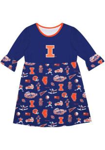 Girls Illinois Fighting Illini Blue Vive La Fete Sandie Impressions Short Sleeve Dress