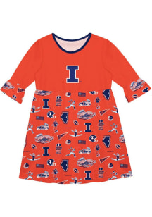 Girls Illinois Fighting Illini Orange Vive La Fete Sandie Impressions Short Sleeve Dress