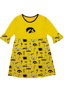 Girls Iowa Hawkeyes Gold Vive La Fete Sandie Impressions Short Sleeve Dress