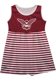 Texas Womans University Toddler Girls Maroon Stripes Short Sleeve Dresses