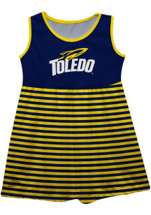 Vive La Fete Toledo Rockets Toddler Girls Navy Blue Stripes Short Sleeve Dress