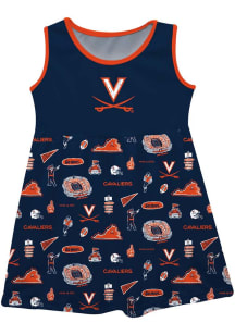 Vive La Fete Virginia Cavaliers Girls Navy Blue Impressions Short Sleeve Dress