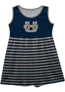 Utah State Aggies Toddler Girls Navy Blue Stripes Short Sleeve Dresses