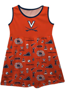 Vive La Fete Virginia Cavaliers Girls Orange Impressions Short Sleeve Dress