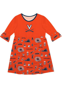 Vive La Fete Virginia Cavaliers Girls Orange Sandie Impressions Short Sleeve Dress