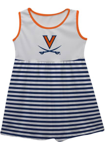 Vive La Fete Virginia Cavaliers Toddler Girls White Stripes Short Sleeve Dresses