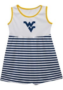 West Virginia Mountaineers Toddler Girls White Stripes Short Sleeve Dresses