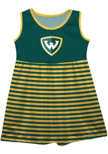 Wayne State Warriors Toddler Girls Green Stripes Short Sleeve Dresses