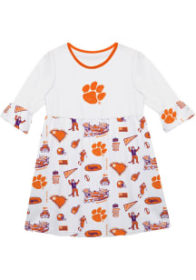 Vive La Fete Clemson Tigers Toddler White Impressions Long Sleeve Dress