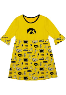 Toddler Iowa Hawkeyes Gold Vive La Fete Impressions Long Sleeve Dress