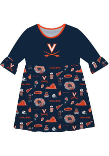 Vive La Fete Virginia Cavaliers Toddler Blue Impressions Long Sleeve Dress