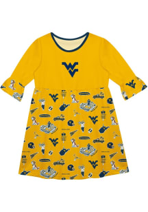 Vive La Fete West Virginia Mountaineers Toddler Gold Impressions Long Sleeve Dress