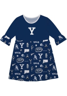 Vive La Fete Yale Bulldogs Toddler Blue Impressions Long Sleeve Dress