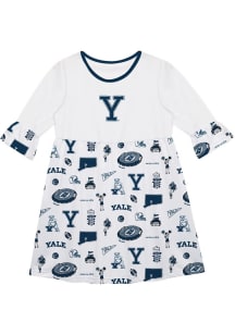 Vive La Fete Yale Bulldogs Toddler White Impressions Long Sleeve Dress