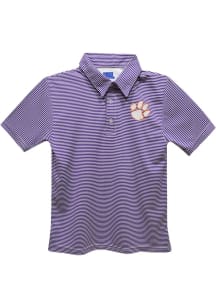 Clemson Tigers Youth Purple Pencil Stripe Short Sleeve Polo Shirt