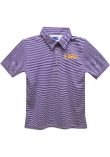 LSU Tigers Youth Purple Pencil Stripe Short Sleeve Polo Shirt