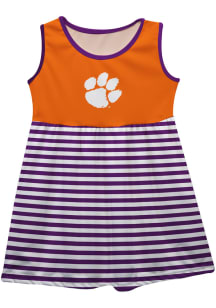Clemson Tigers Girls Orange Stripes Short Sleeve Dress