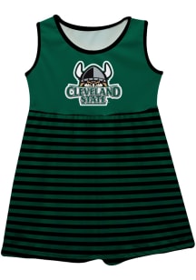 Cleveland State Vikings Girls Green Stripes Short Sleeve Dress
