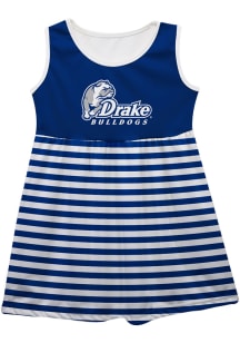 Drake Bulldogs Girls Blue Stripes Short Sleeve Dress