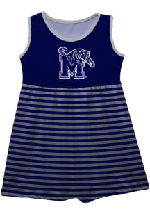 Memphis Tigers Girls Blue Stripes Short Sleeve Dress
