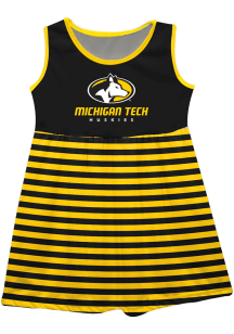 Michigan Tech Huskies Girls Black Stripes Short Sleeve Dress