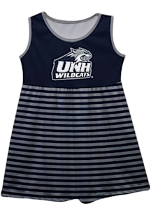 Vive La Fete New Hampshire Wildcats Girls Navy Blue Stripes Short Sleeve Dress