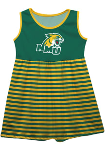 Northern Michigan Wildcats Girls Green Stripes Short Sleeve Dress