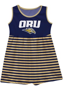 Oral Roberts Golden Eagles Girls Navy Blue Stripes Short Sleeve Dress