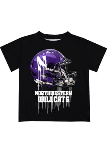 Northwestern Wildcats Youth Black Helmet Short Sleeve T-Shirt