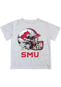 SMU Mustangs Youth White Helmet Short Sleeve T-Shirt