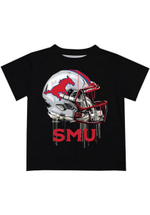 SMU Mustangs Youth Black Helmet Short Sleeve T-Shirt