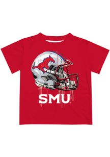 SMU Mustangs Youth Red Helmet Short Sleeve T-Shirt